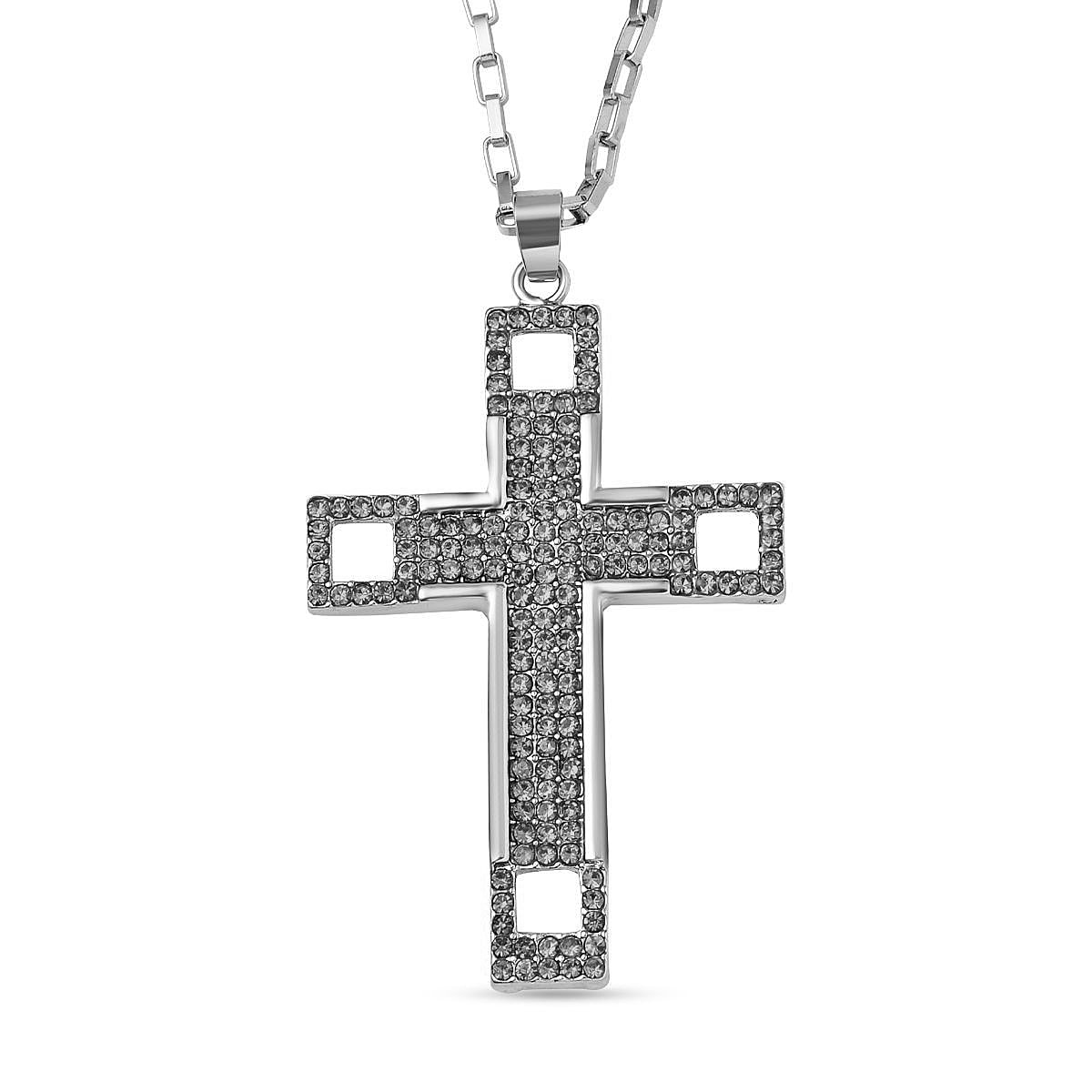 White Austrian Crystal Cross Pendant with Chain (Size 29-2 Inch Ext.) in  Silver Tone - 4119593 - TJC