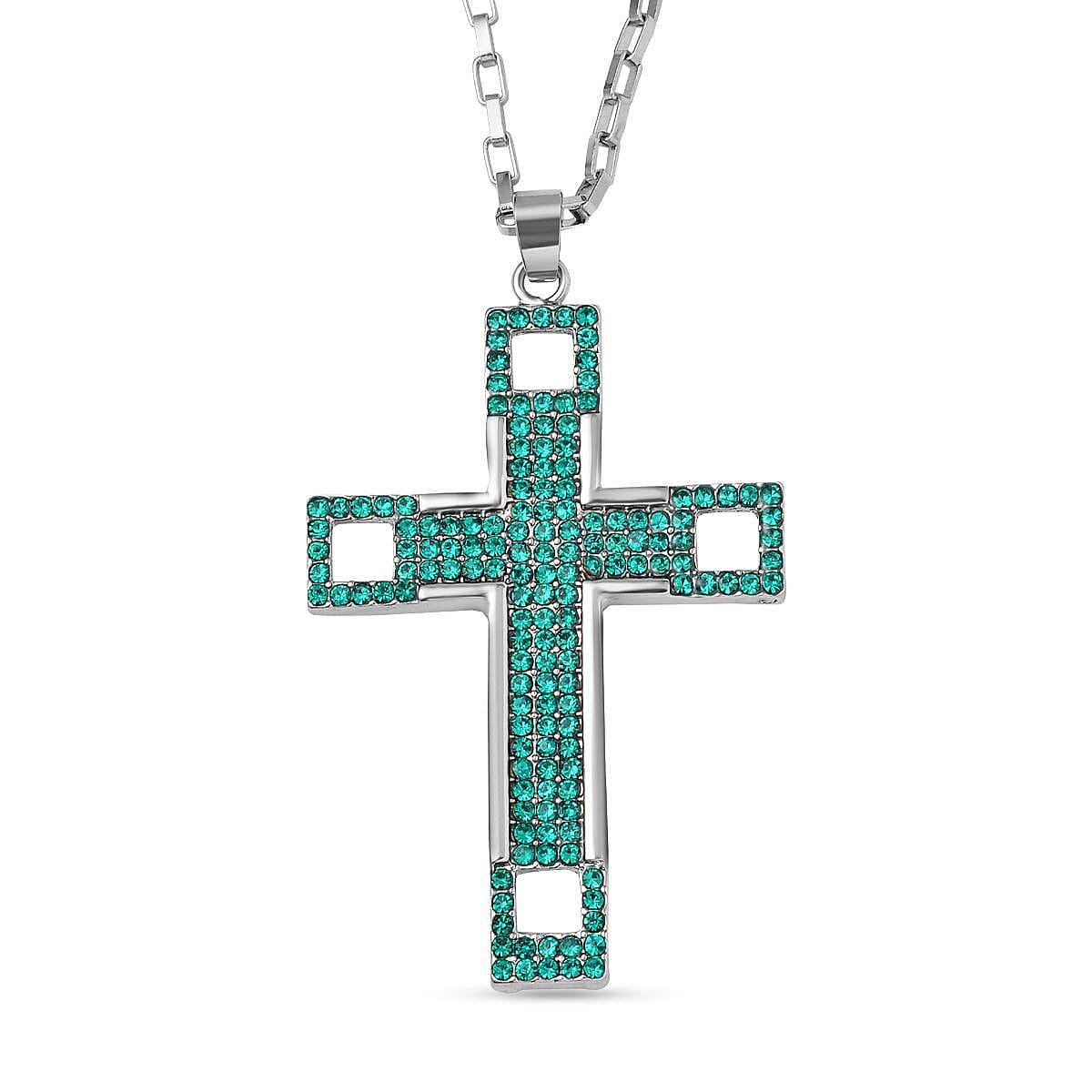 Green Austrian Crystal Cross Necklace (Size - 24-2 inch Ext.)