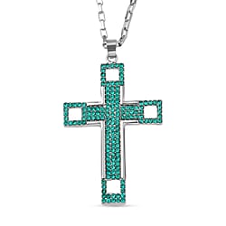 Pink Austrian Crystal Cross Necklace (Size - 24) in Rose Gold Tone