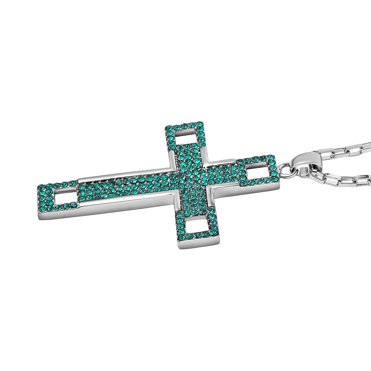 Green Austrian Crystal Cross Necklace (Size - 24-2 inch Ext.)