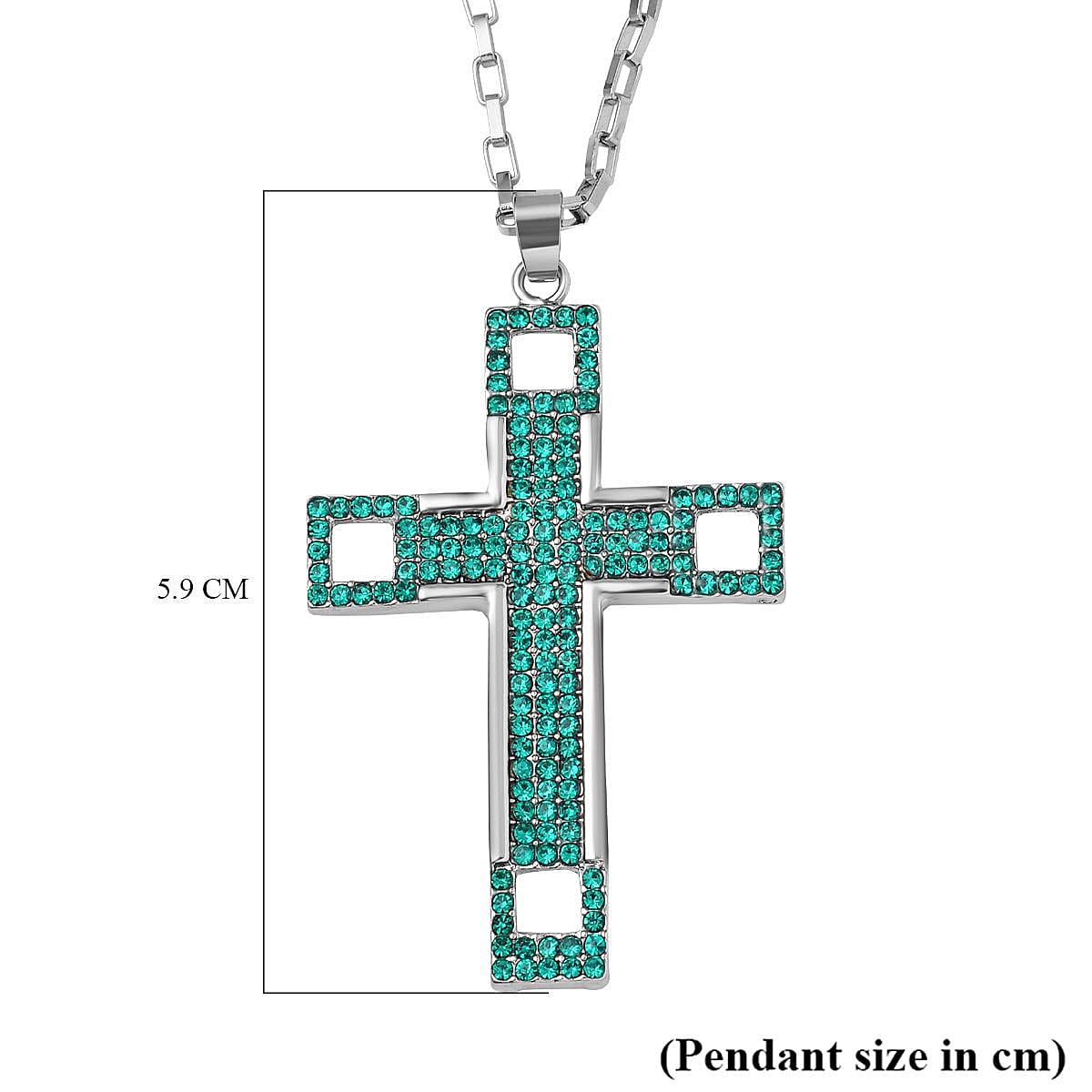 Green Austrian Crystal Cross Necklace (Size - 24-2 inch Ext.)