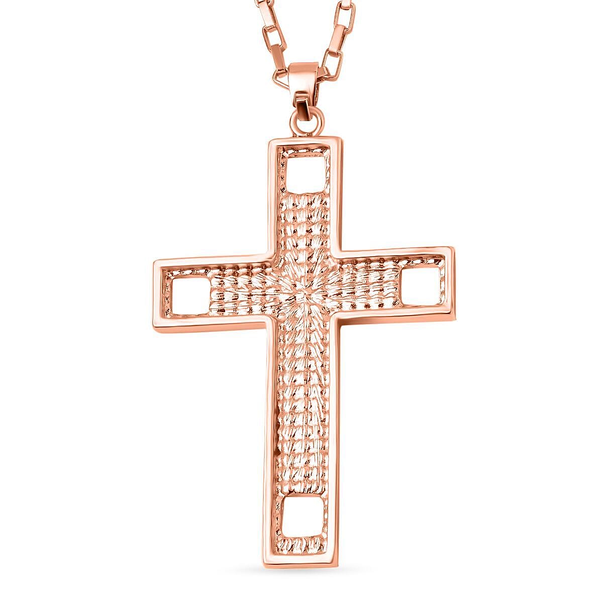 Pink Austrian Crystal Cross Necklace (Size - 24) in Rose Gold Tone