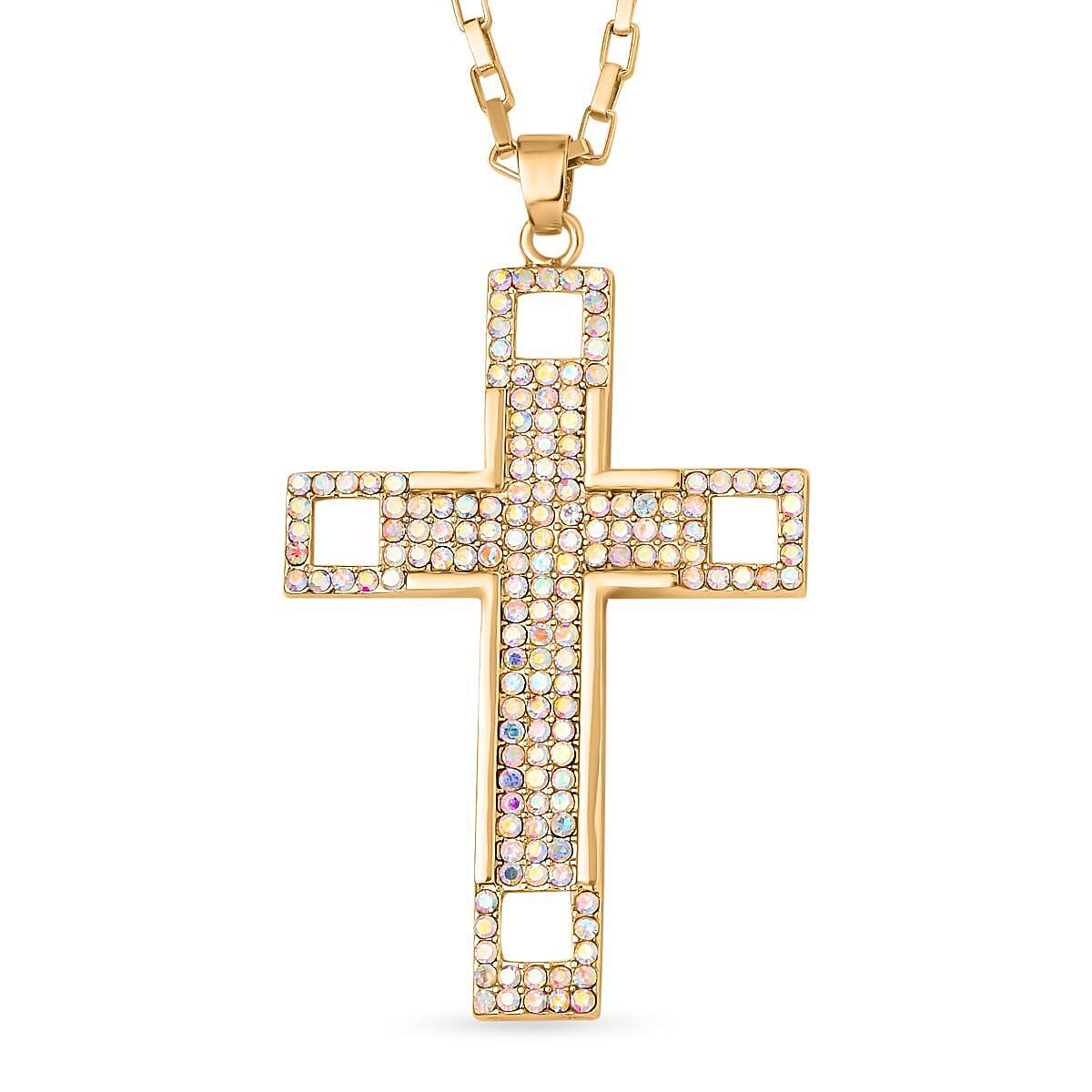 Simulated Mystic Austrian White Crystal Cross Necklace (Size - 24)