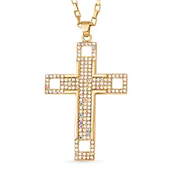 Pink Austrian Crystal Cross Necklace (Size - 24) in Rose Gold Tone