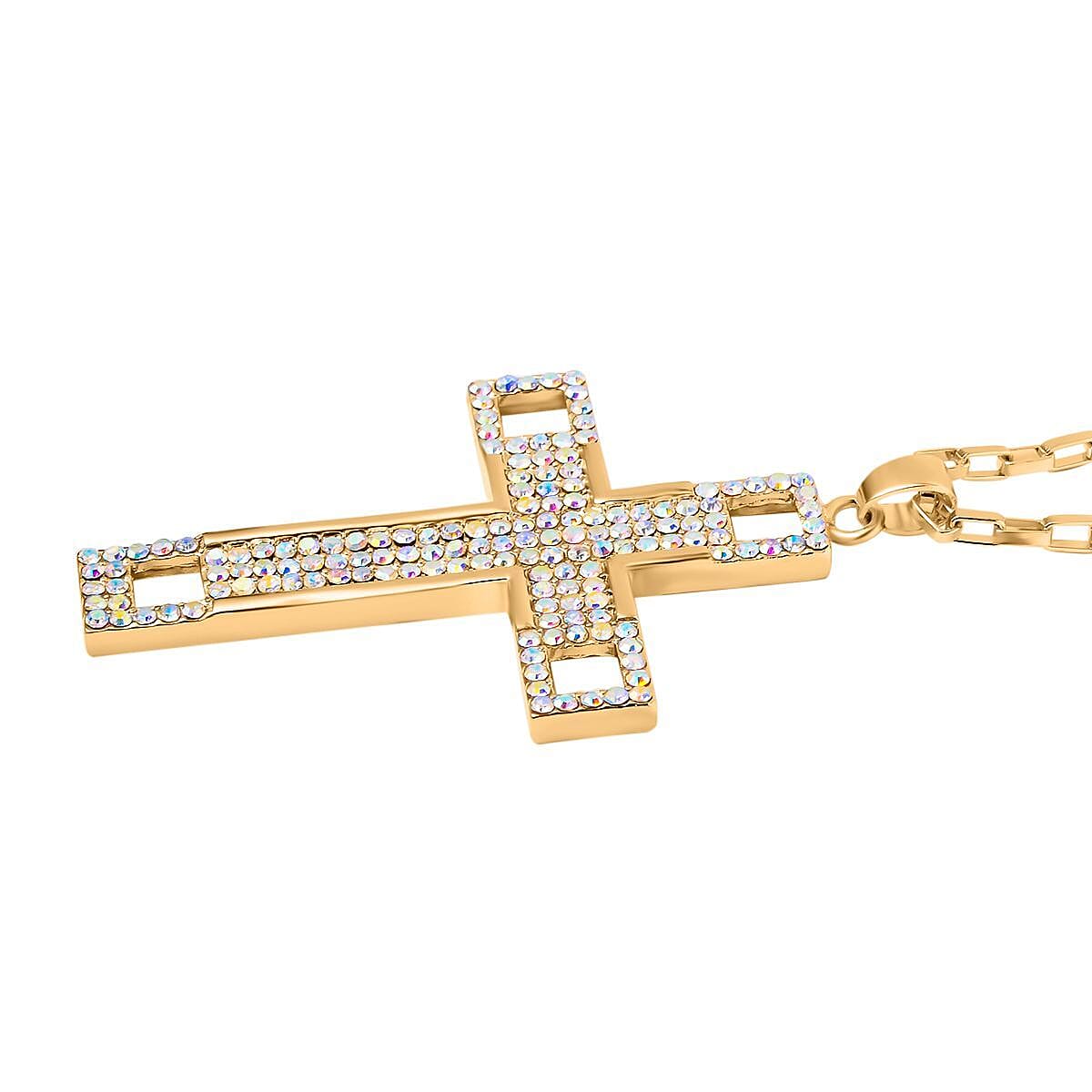 Simulated Mystic Austrian White Crystal Cross Necklace (Size - 24)