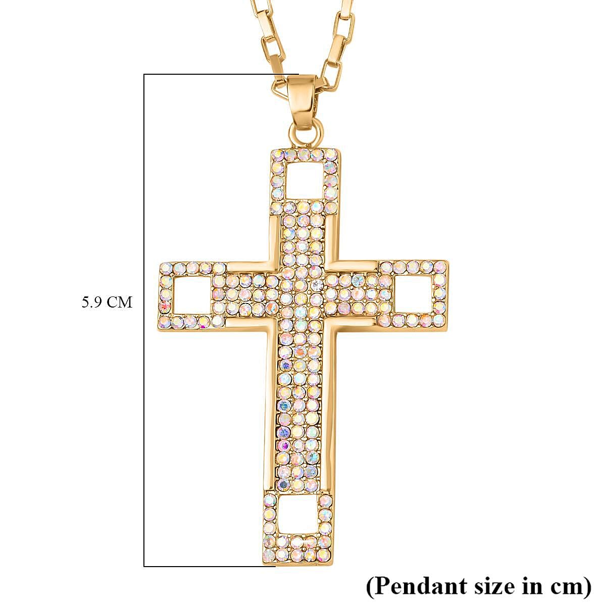 Simulated Mystic Austrian White Crystal Cross Necklace (Size - 24)