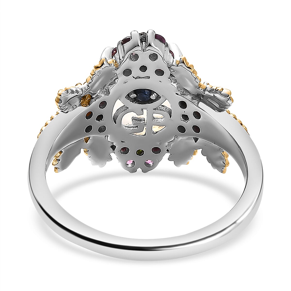 GP Italian Garden Collection - Ethiopian Welo Opal, Rhodolite Garnet & Natural Chrome Diopside Ring in Platinum & Vermeil Yellow Gold Plated Sterling Silver 2.40 Ct