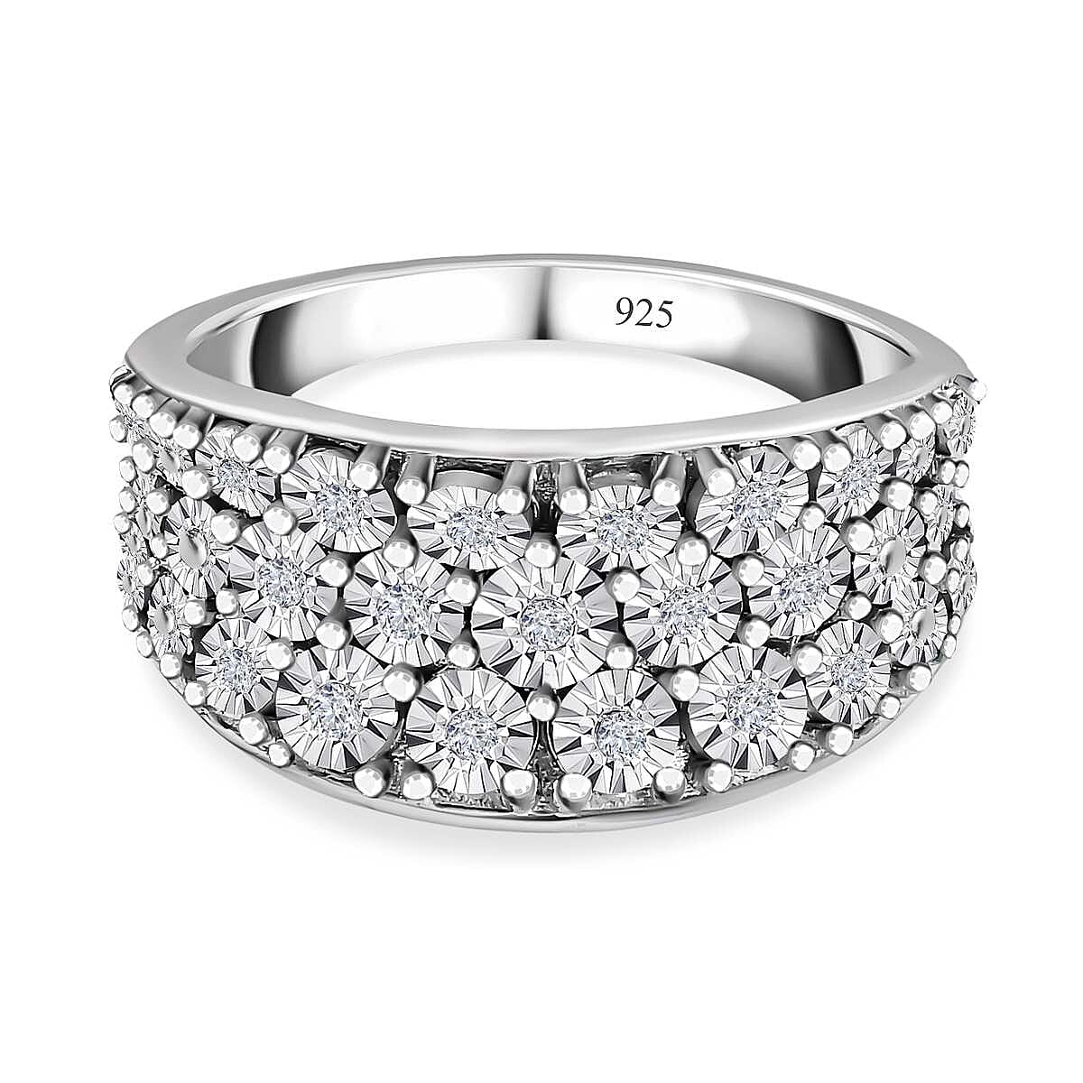 Diamond Half-Eternity Cluster Ring in Platinum Overlay Sterling Silver