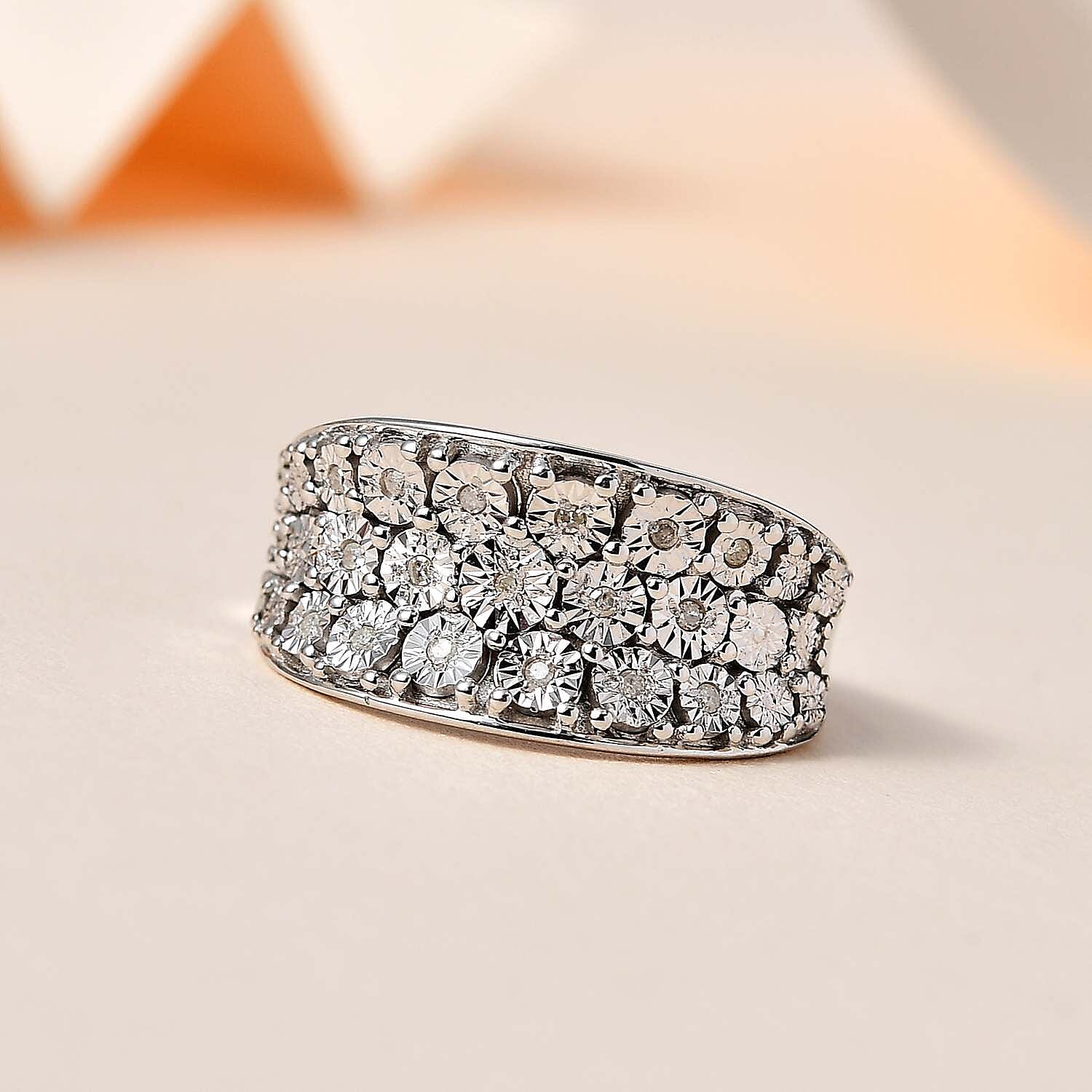 Diamond Half-Eternity Cluster Ring in Platinum Overlay Sterling Silver