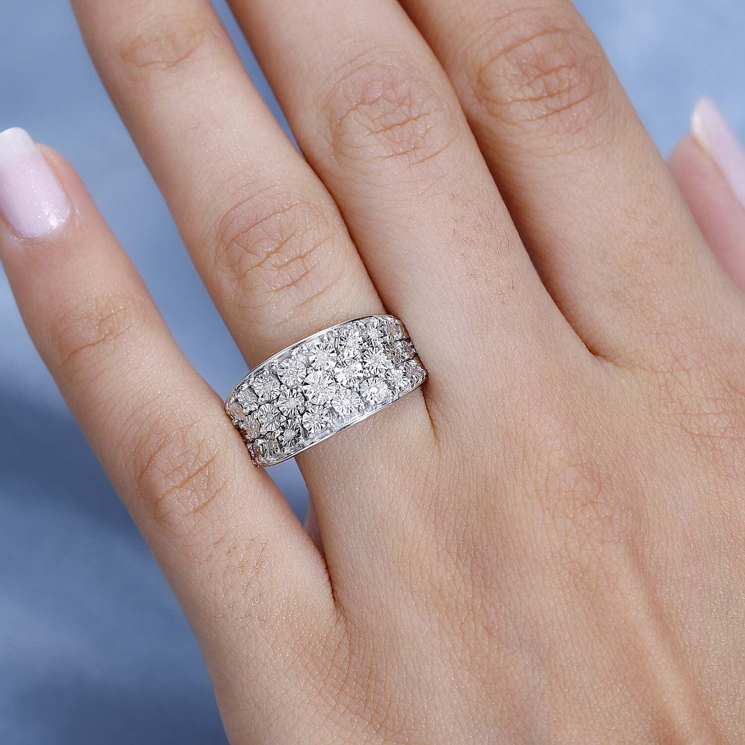 Diamond Half-Eternity Cluster Ring in Platinum Overlay Sterling Silver