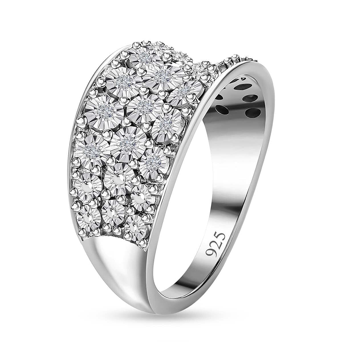 Diamond Half-Eternity Cluster Ring in Platinum Overlay Sterling Silver