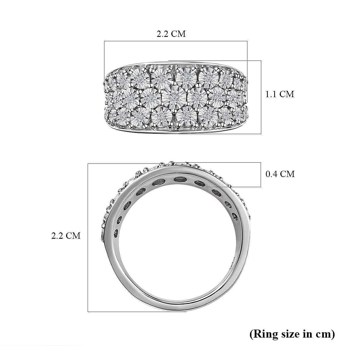 Diamond Half-Eternity Cluster Ring in Platinum Overlay Sterling Silver