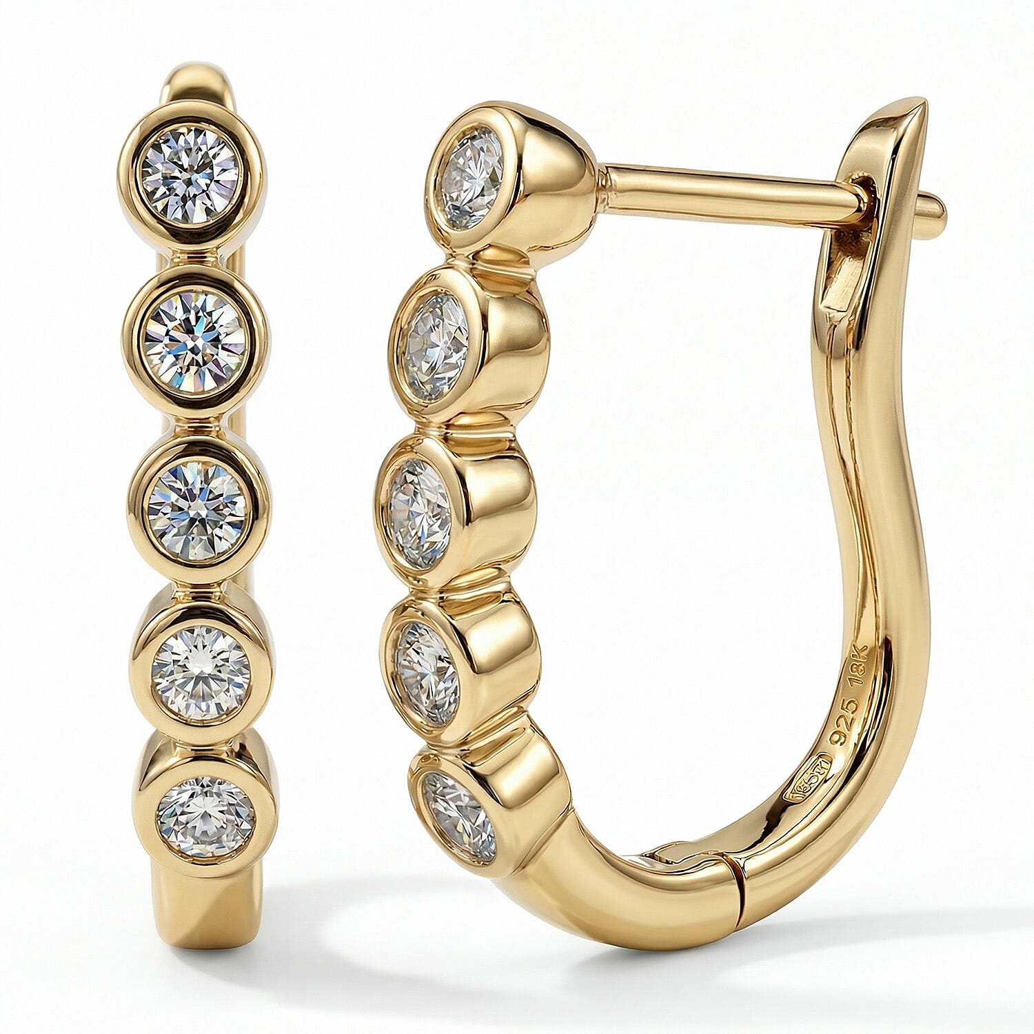 One Time Close Out Deal - White Diamond Earring with Clasp in 18K Vermeil Yellow Gold Plated Sterling Silver