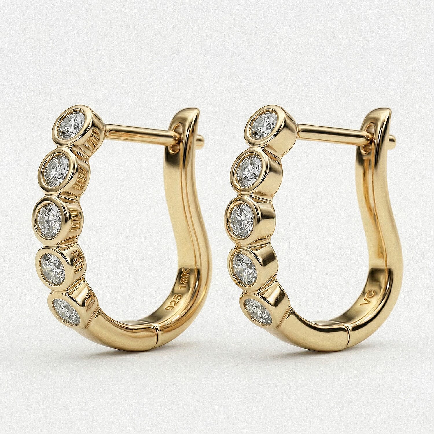 One Time Close Out Deal - White Diamond Earring with Clasp in 18K Vermeil Yellow Gold Plated Sterling Silver