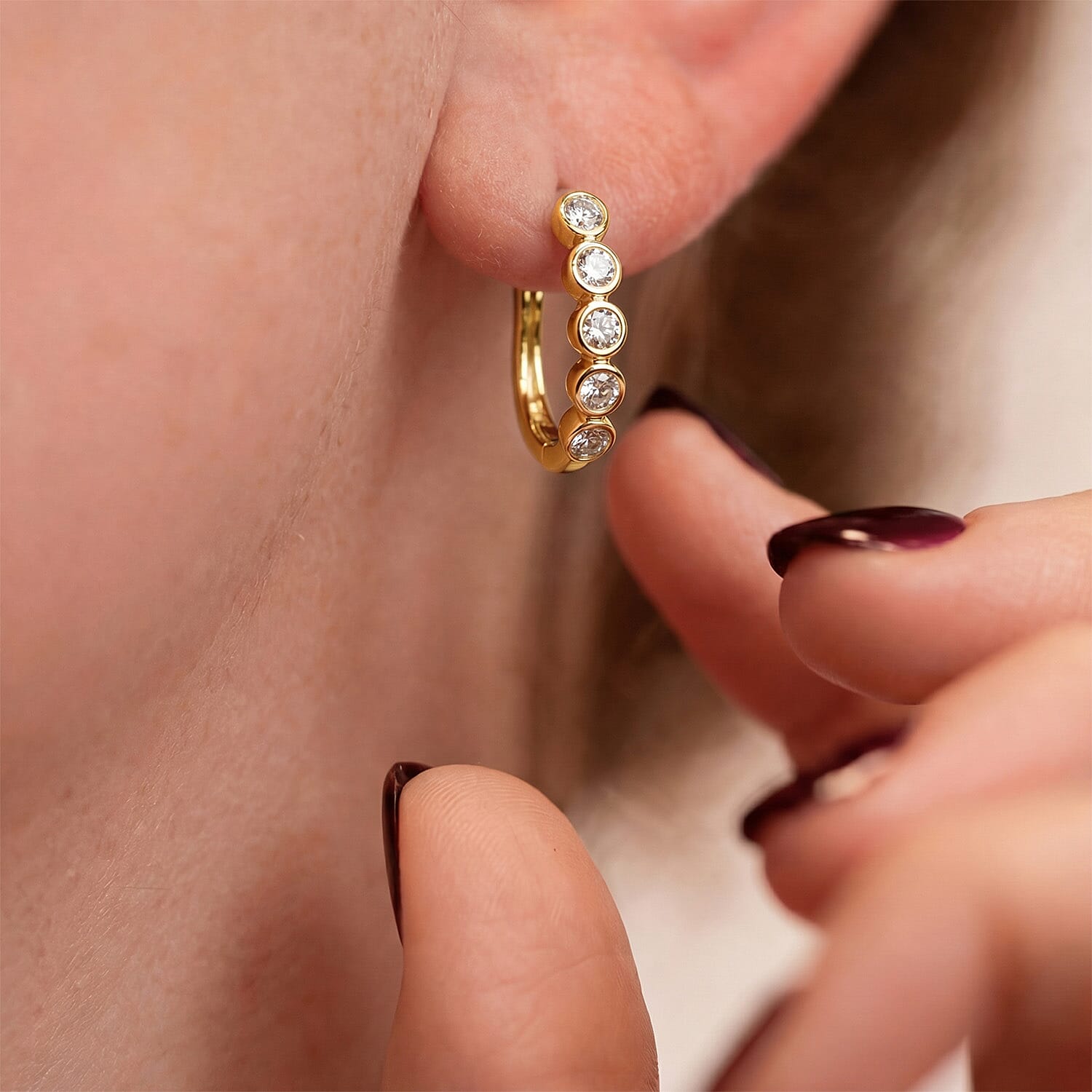 One Time Close Out Deal - White Diamond Earring with Clasp in 18K Vermeil Yellow Gold Plated Sterling Silver