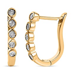 One Time Close Out Deal - Diamond Earrings with Clasp in Platinum Overlay Sterling Silver