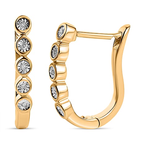 One Time Close Out Deal - White Diamond Earring with Clasp in 18K Vermeil Yellow Gold Plated Sterling Silver