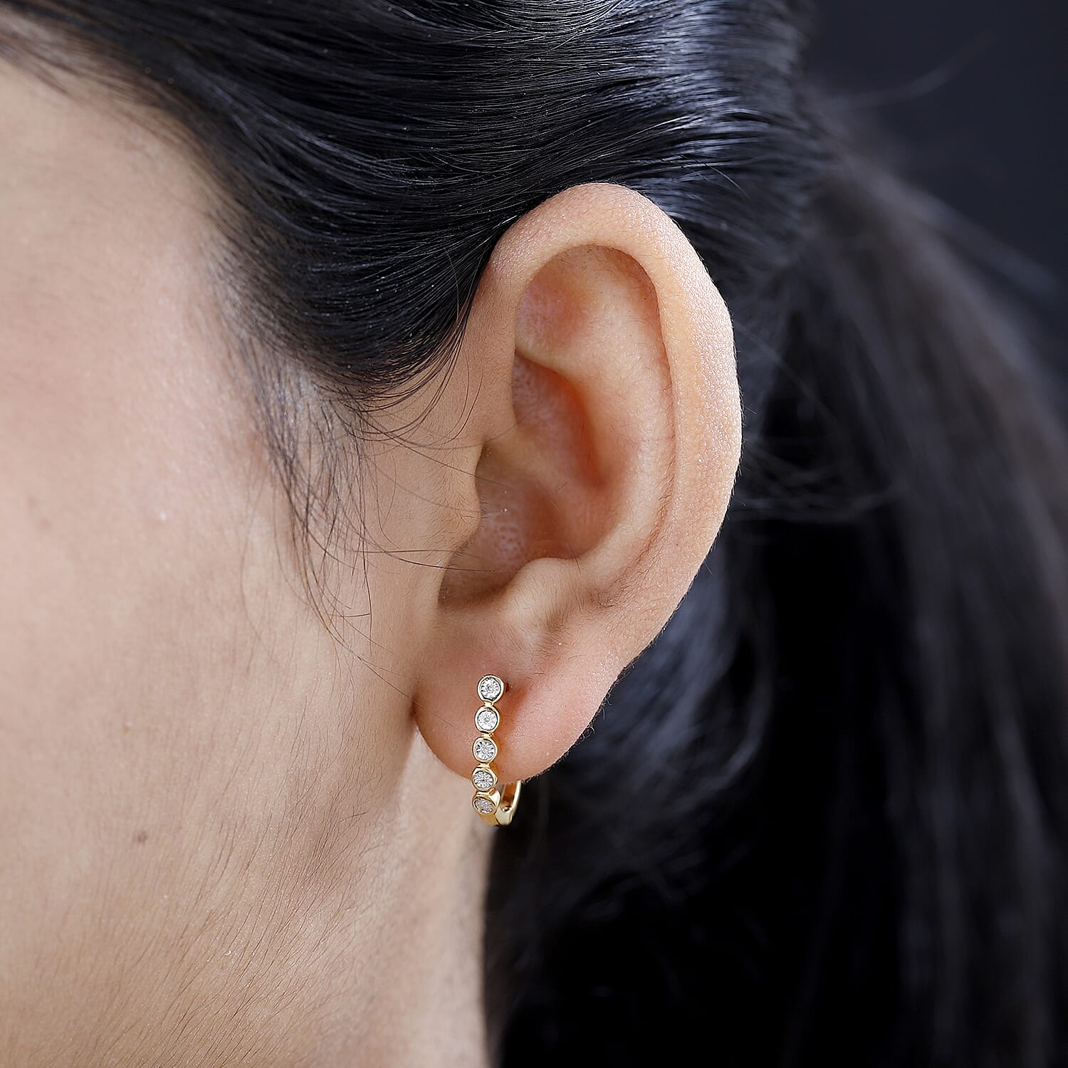 One Time Close Out Deal - Diamond Earrings with Clasp in 18K Vermeil Yellow Gold Plated Sterling Silver