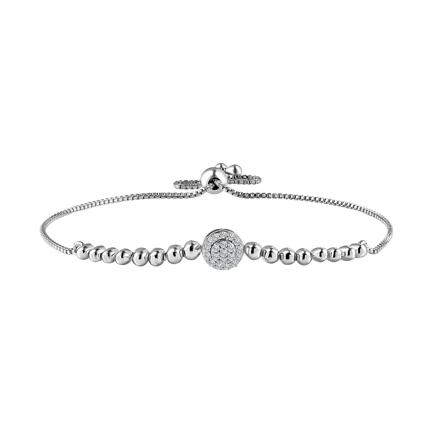 White Diamond Bracelet (Size - 7.5) in Platinum Overlay Sterling Silver 0.25 Ct, Silver Wt. 5.17 Gms