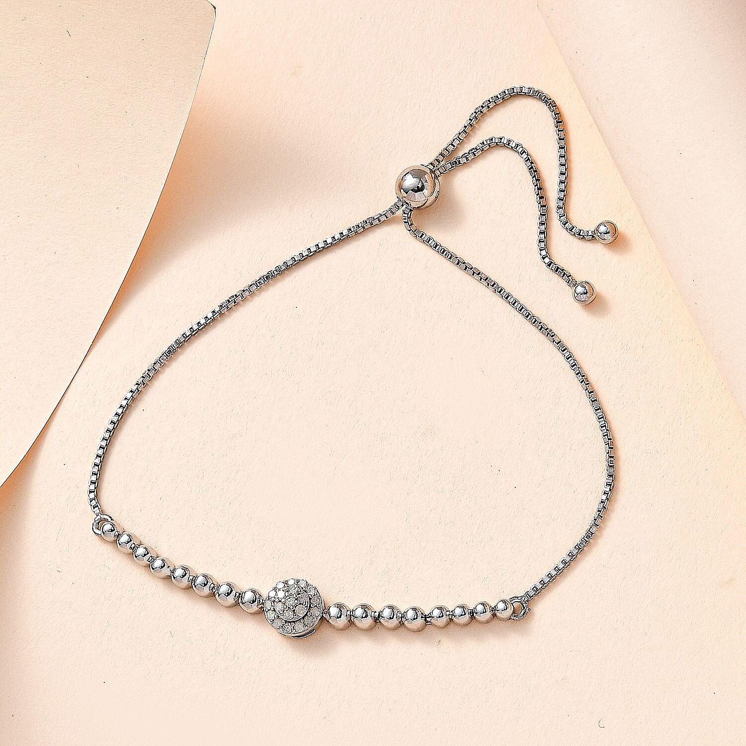 White Diamond Bracelet (Size - 7.5) in Platinum Overlay Sterling Silver 0.25 Ct, Silver Wt. 5.17 Gms