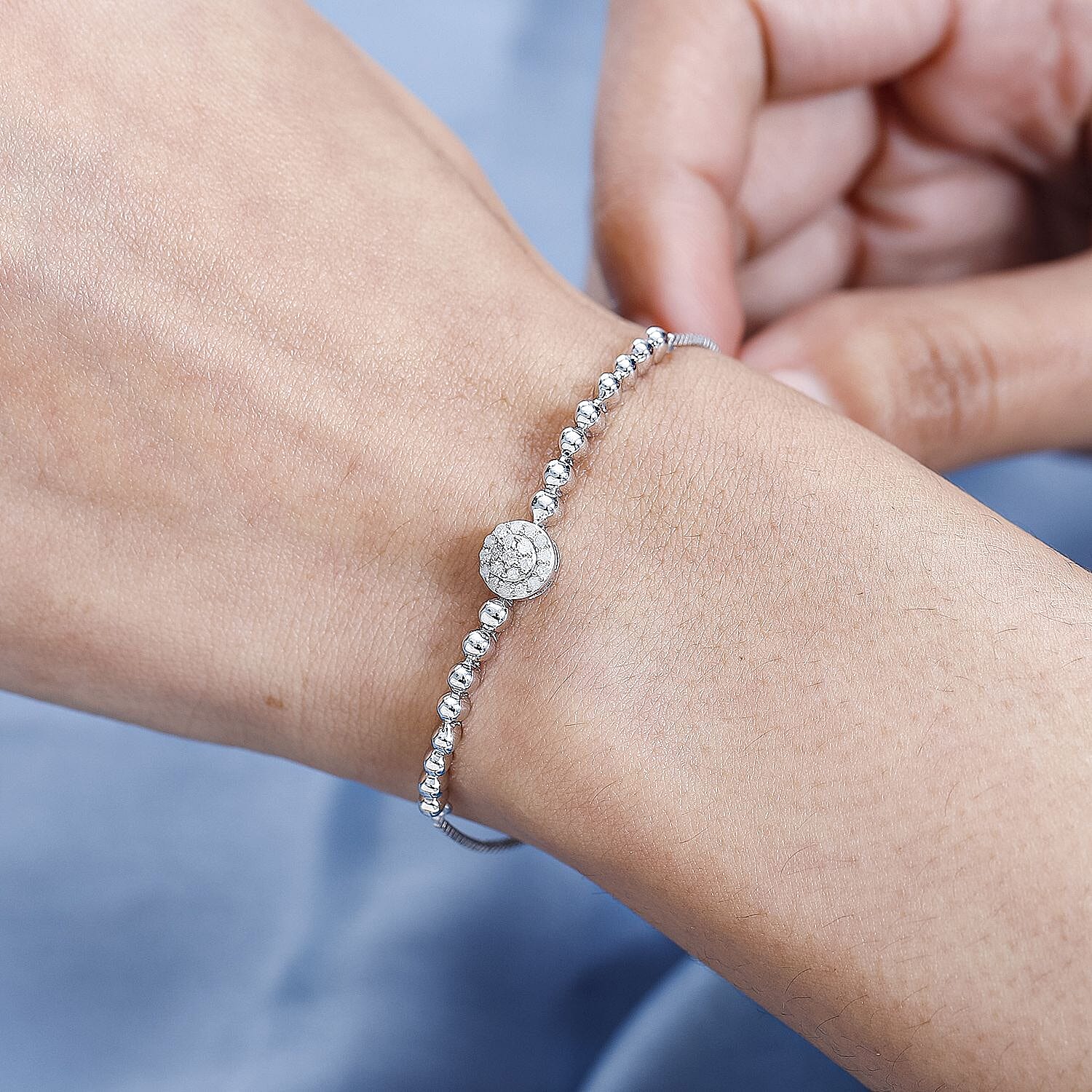 White Diamond Bracelet (Size - 7.5) in Platinum Overlay Sterling Silver 0.25 Ct, Silver Wt. 5.17 Gms