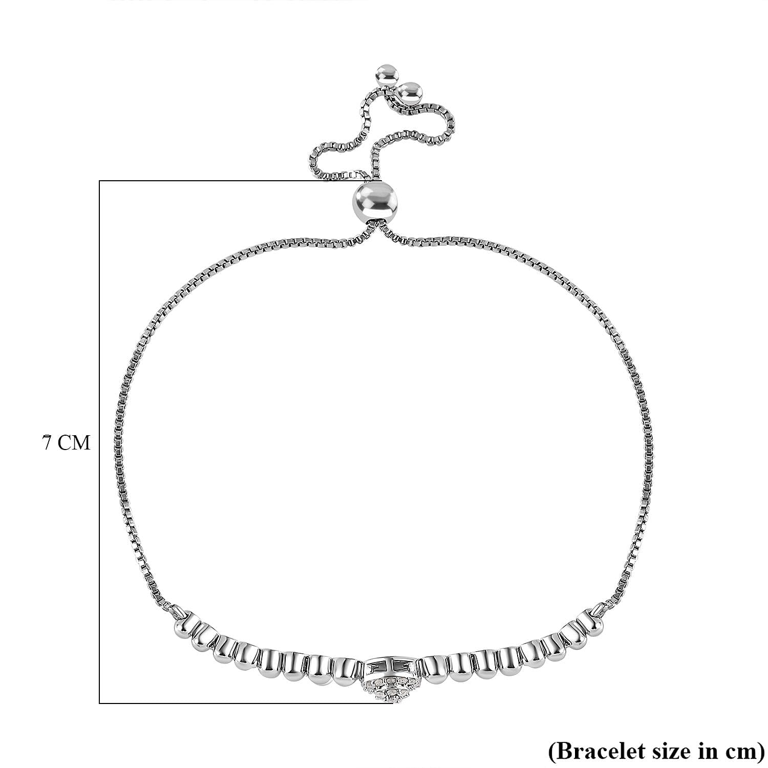 White Diamond Bracelet (Size - 7.5) in Platinum Overlay Sterling Silver 0.25 Ct, Silver Wt. 5.17 Gms