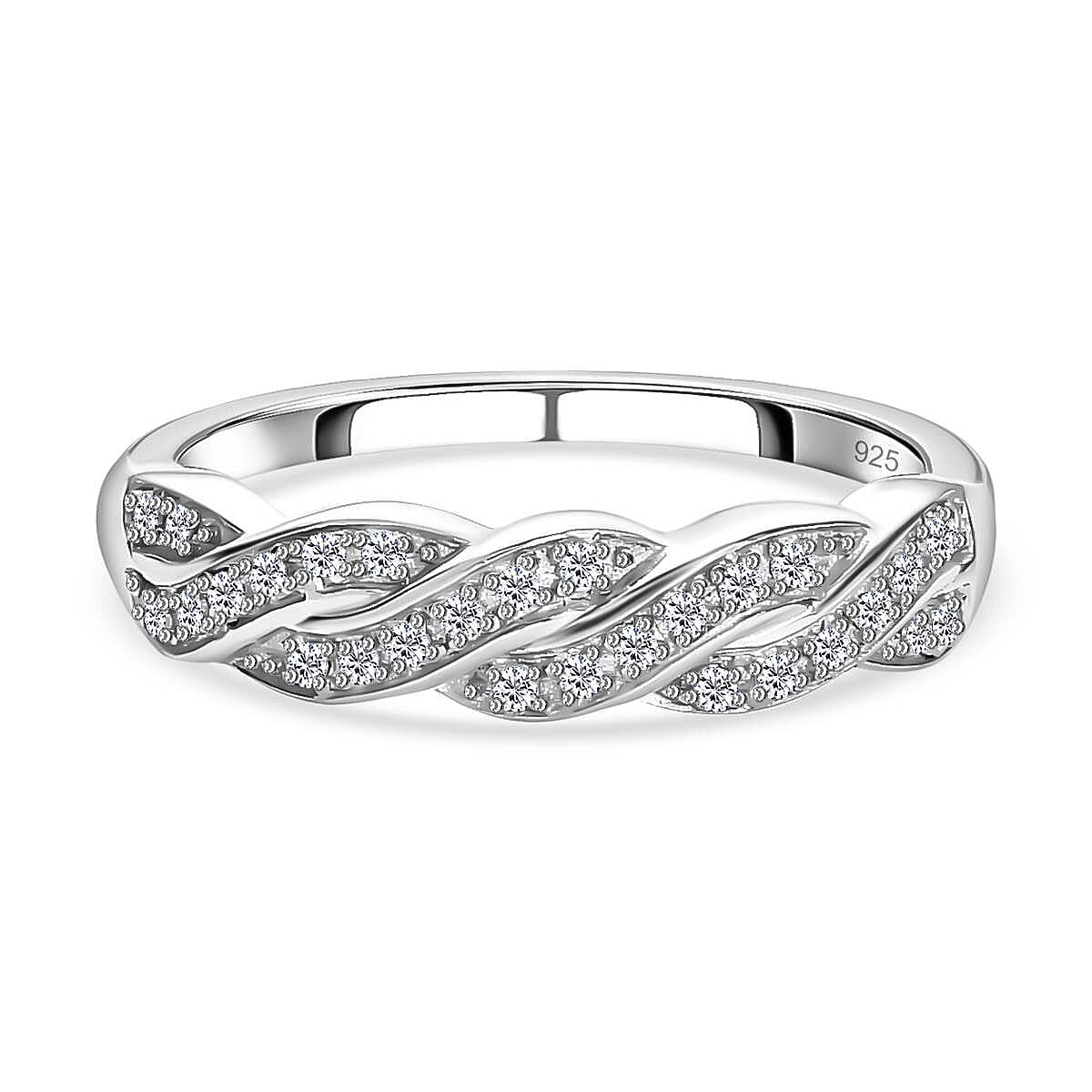 Diamond Half-Eternity Ring in Platinum Overlay Sterling Silver 0.15 Ct