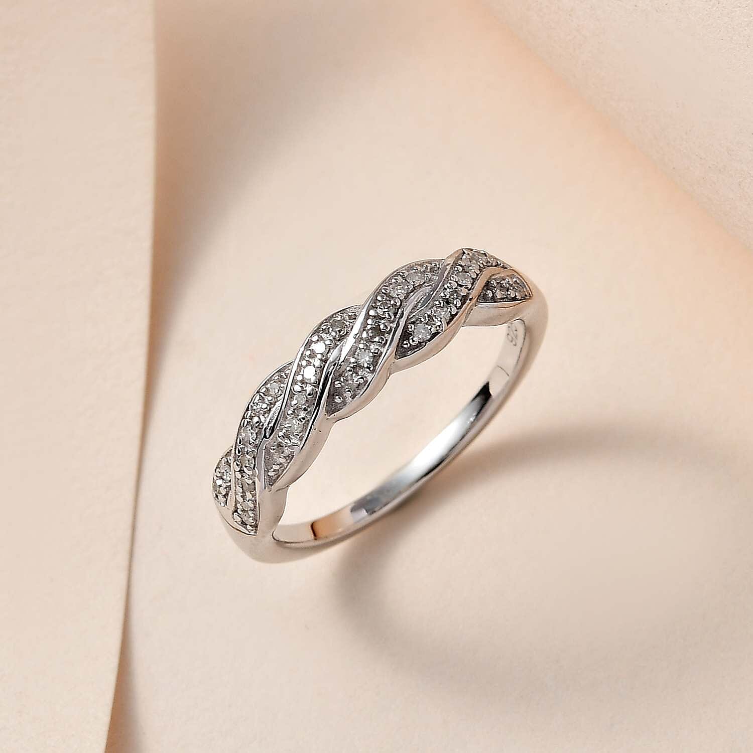 Diamond Half-Eternity Ring in Platinum Overlay Sterling Silver 0.15 Ct