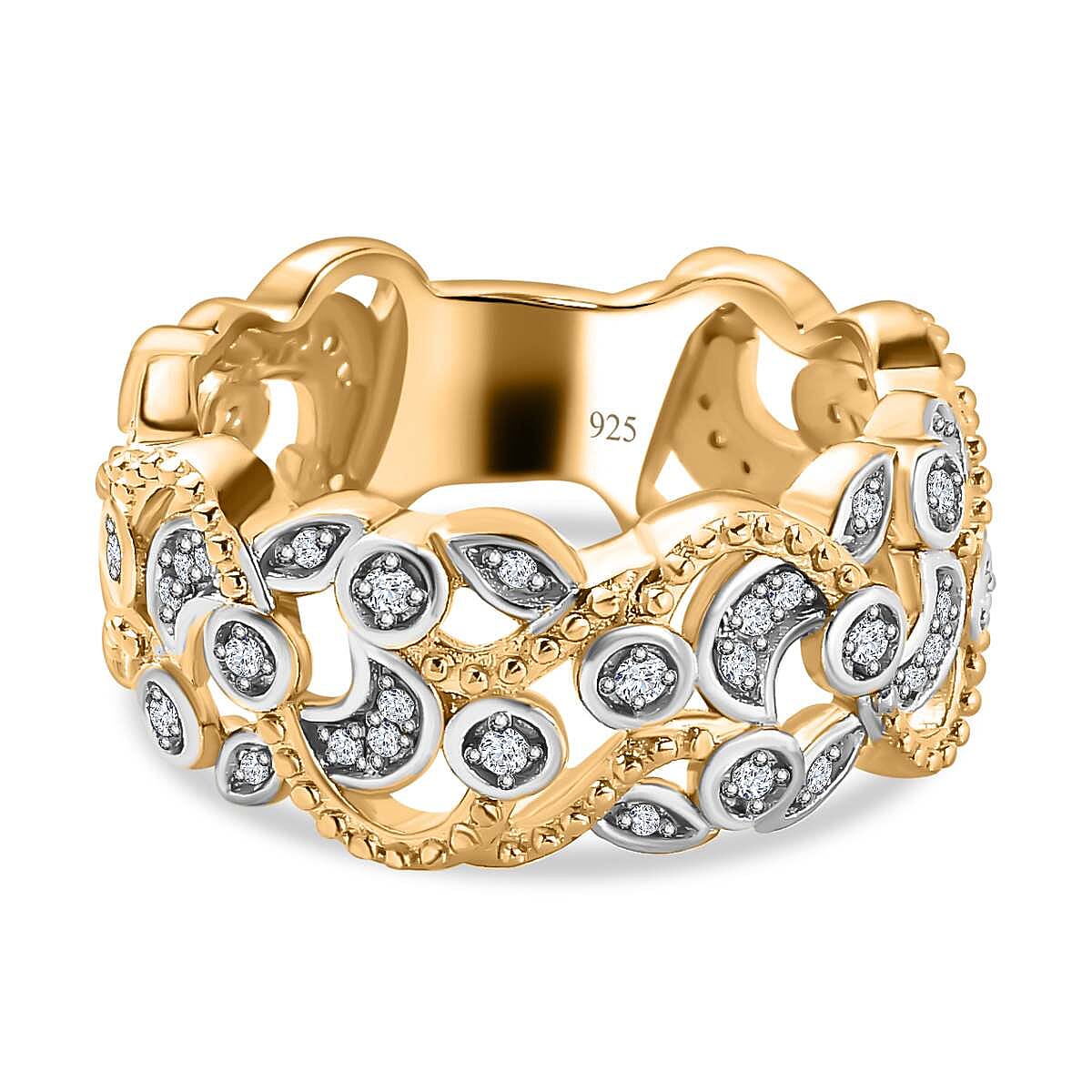 Diamond Twisted Leaf Eternity Ring in 18K Vermeil YG Plated Sterling Silver 0.34 Ct