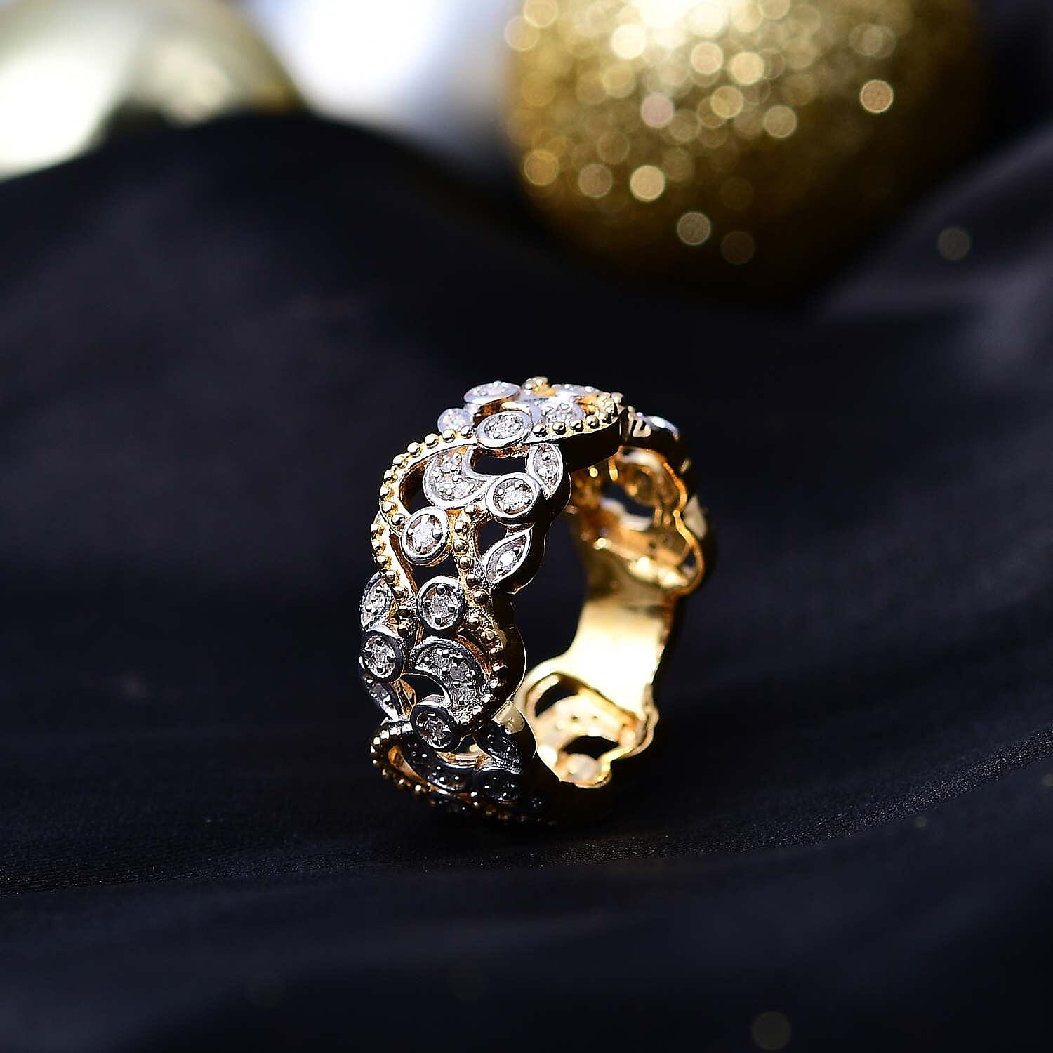 Diamond Twisted Leaf Eternity Ring in 18K Vermeil YG Plated Sterling Silver 0.34 Ct