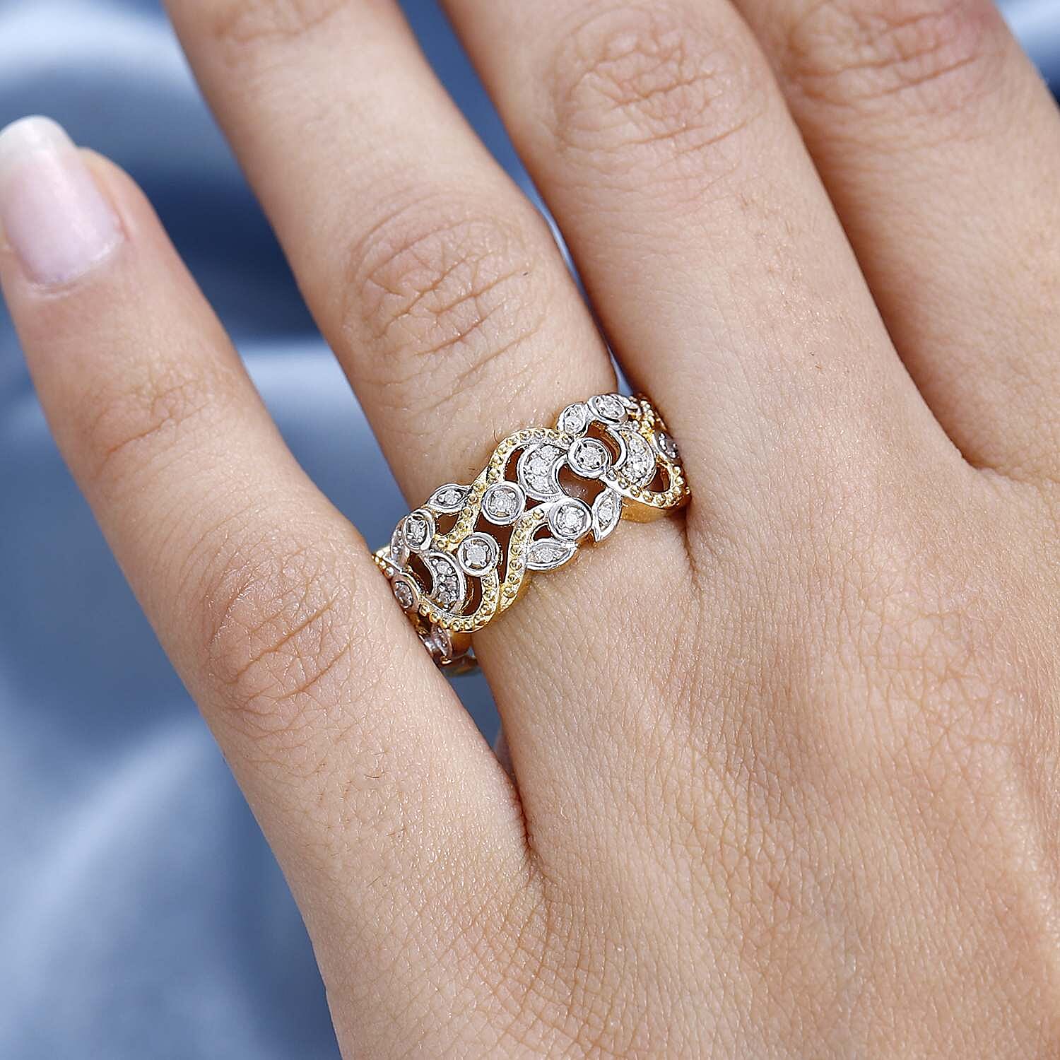 Diamond Twisted Leaf Eternity Ring in 18K Vermeil YG Plated Sterling Silver 0.34 Ct