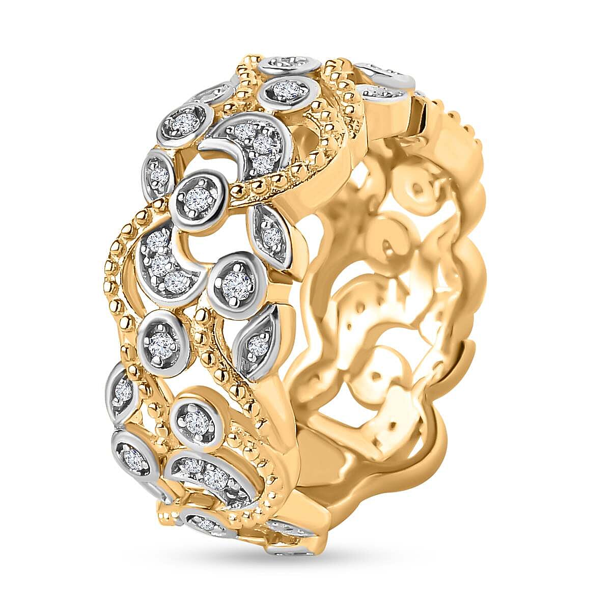 Diamond Twisted Leaf Eternity Ring in 18K Vermeil YG Plated Sterling Silver 0.34 Ct