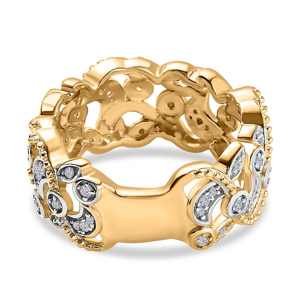 Diamond Twisted Leaf Eternity Ring in 18K Vermeil YG Plated Sterling Silver 0.34 Ct