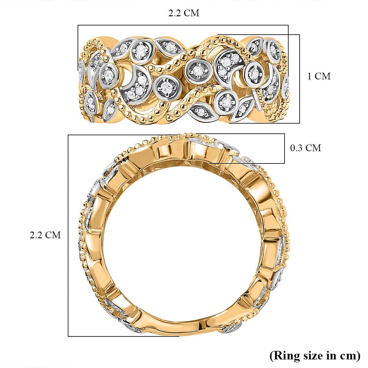 Diamond Twisted Leaf Eternity Ring in 18K Vermeil YG Plated Sterling Silver 0.34 Ct