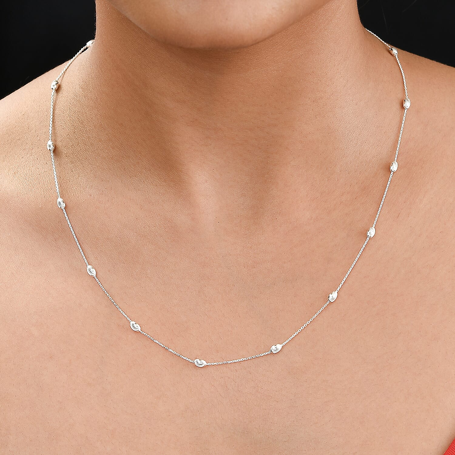 Designer Inspired-Sterling Silver Station Necklace (Size - 20)