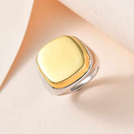 Designer Inspired- Square Signet Ring in Two Tone Plated Sterling Silver, Silver Wt 8.00 GM