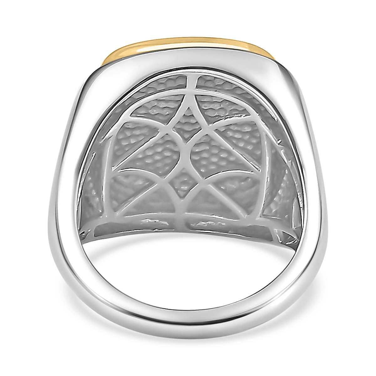 Designer Inspired- Square Signet Ring in Two Tone Plated Sterling Silver, Silver Wt 7.40 GM Designer Inspired- Square Signet Ring in Two Tone Plated Sterling Silver, Silver Wt 7.40 GM