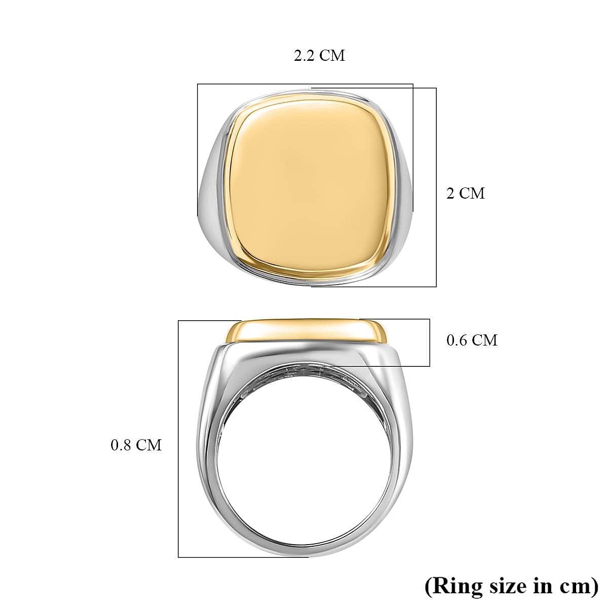 Designer Inspired- Square Signet Ring in Two Tone Plated Sterling Silver, Silver Wt 7.40 GM Designer Inspired- Square Signet Ring in Two Tone Plated Sterling Silver, Silver Wt 7.40 GM
