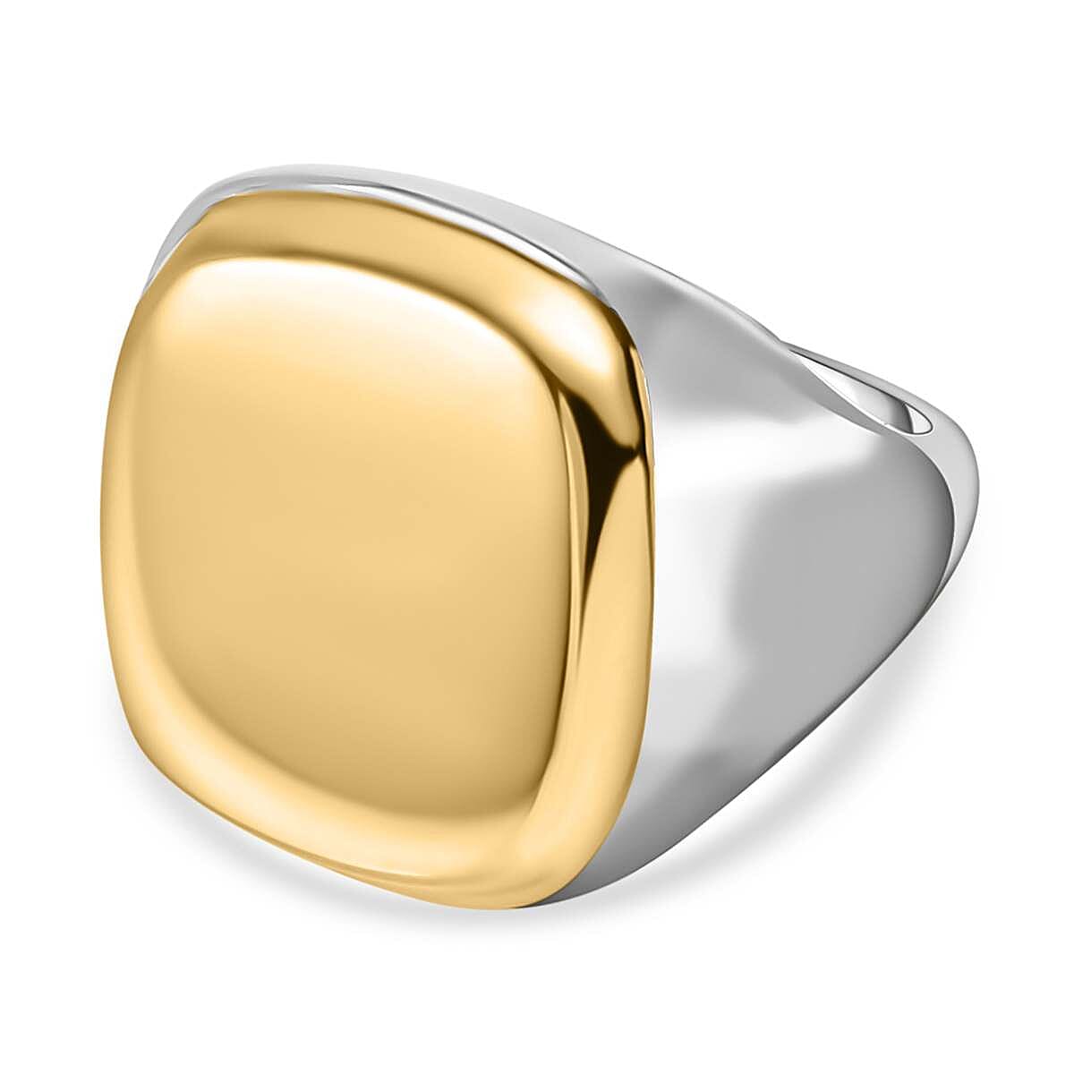 Designer Inspired- Square Signet Ring in Two Tone Plated Sterling Silver, Silver Wt 7.40 GM Designer Inspired- Square Signet Ring in Two Tone Plated Sterling Silver, Silver Wt 7.40 GM