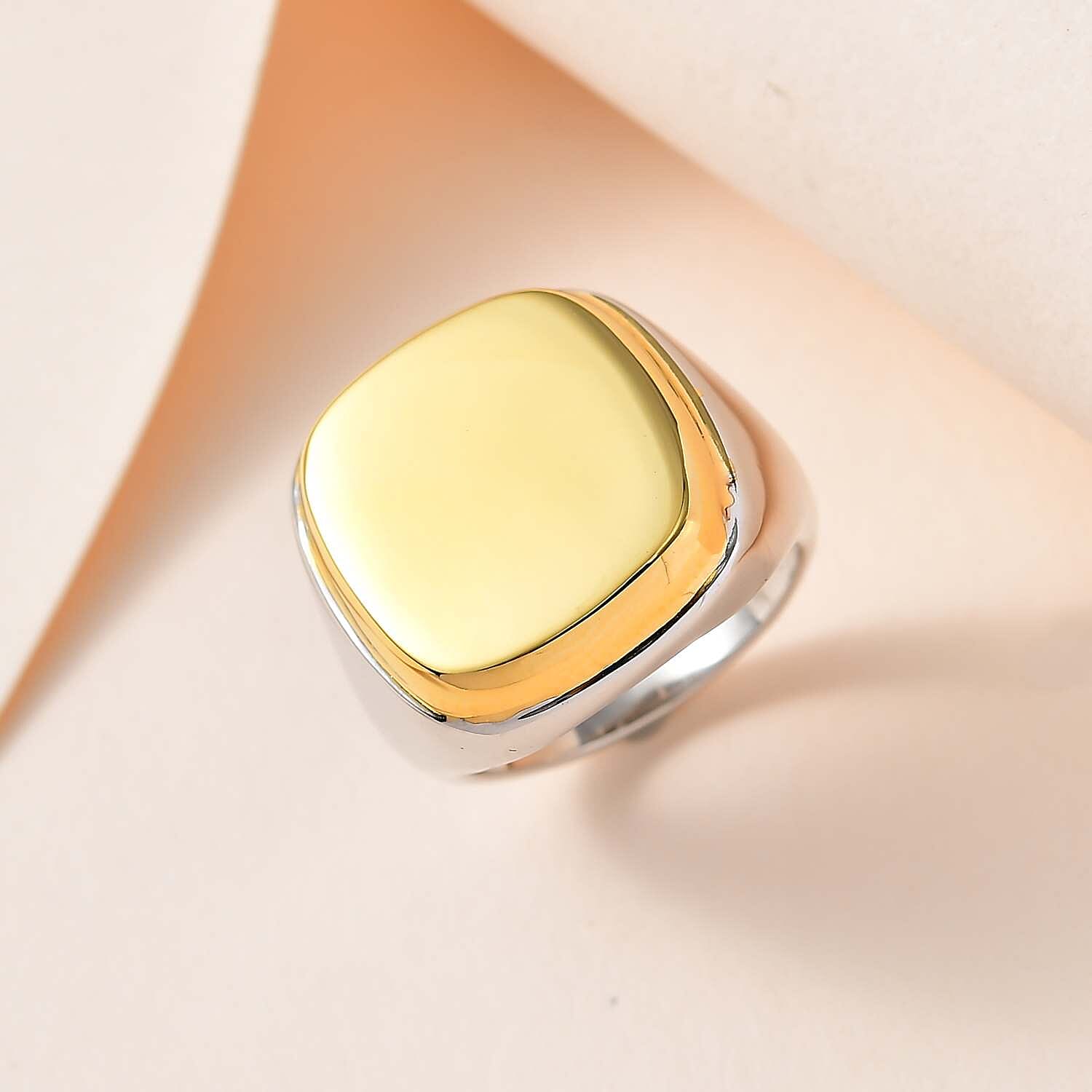 Designer Inspired- Square Signet Ring in Two Tone Plated Sterling Silver, Silver Wt 7.40 GM Designer Inspired- Square Signet Ring in Two Tone Plated Sterling Silver, Silver Wt 7.40 GM