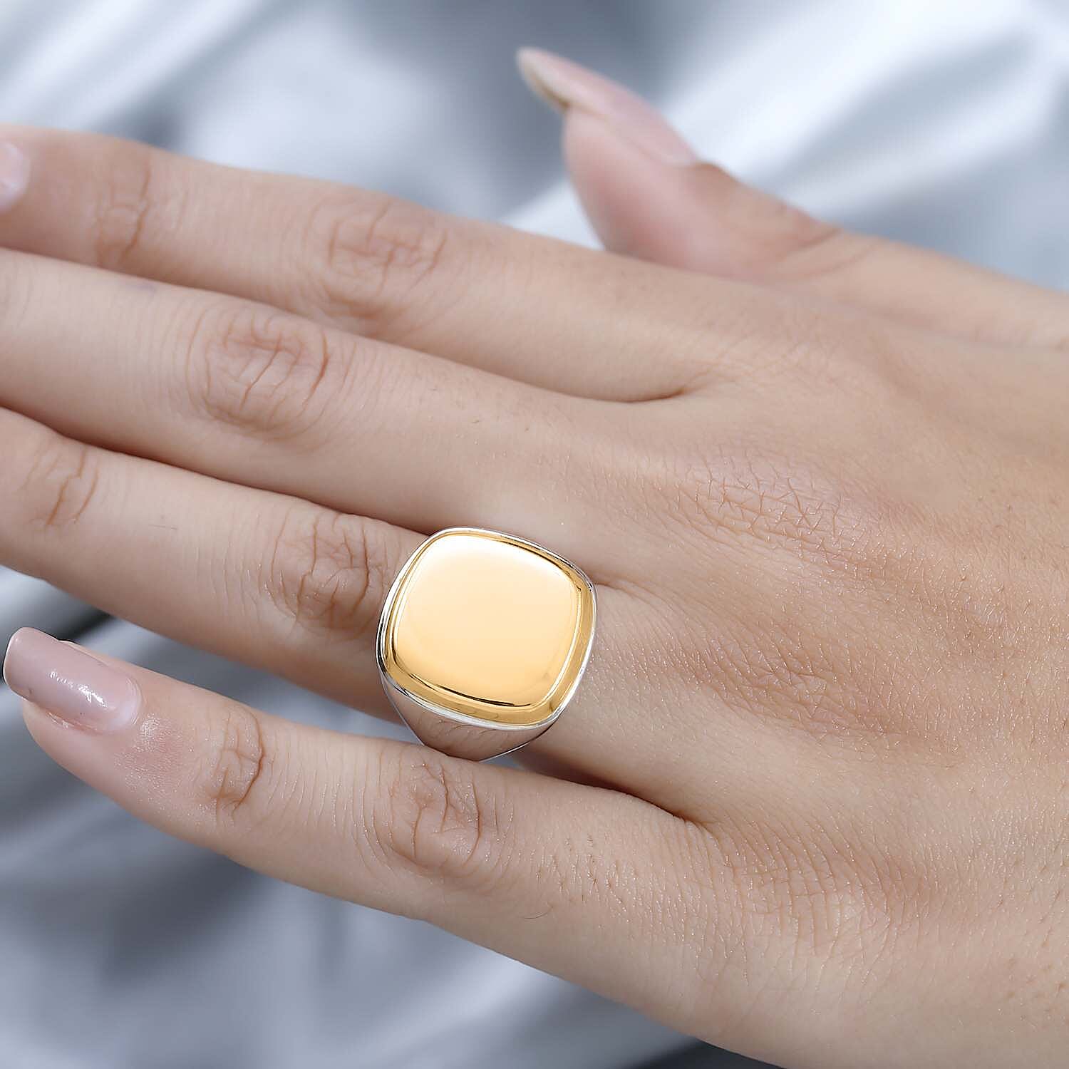 Designer Inspired- Square Signet Ring in Two Tone Plated Sterling Silver, Silver Wt 7.40 GM Designer Inspired- Square Signet Ring in Two Tone Plated Sterling Silver, Silver Wt 7.40 GM
