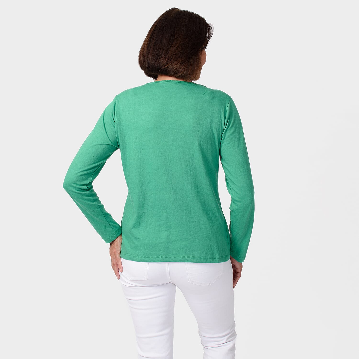 TAMSY Set of 2 Long Sleeve Classic V Neck T-Shirt (Size S) - Black & Green