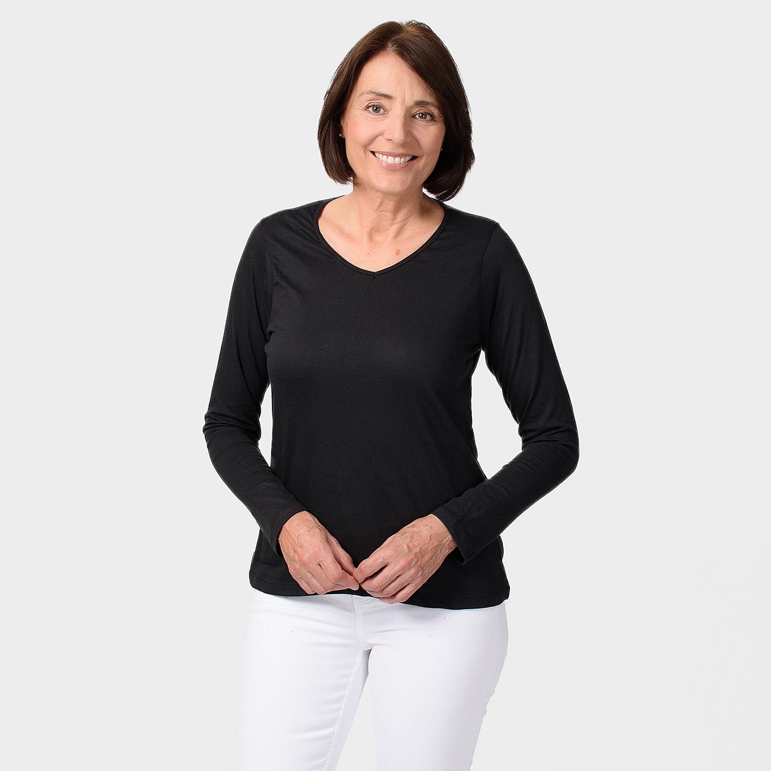 TAMSY Set of 2 Long Sleeve Classic V Neck T-Shirt - Black & Green TAMSY Set of 2 Long Sleeve Classic V Neck T-Shirt - Black & Green