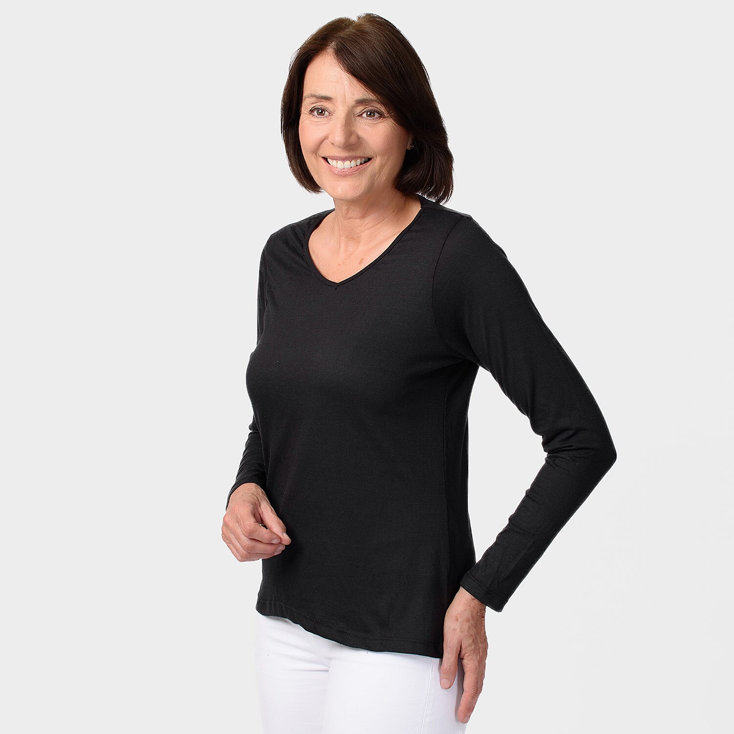 TAMSY Set of 2 Long Sleeve Classic V Neck T-Shirt - Black & Green TAMSY Set of 2 Long Sleeve Classic V Neck T-Shirt - Black & Green