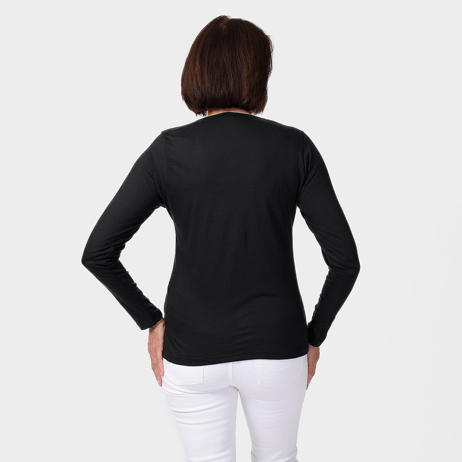 TAMSY Set of 2 Long Sleeve Classic V Neck T-Shirt - Black & Green TAMSY Set of 2 Long Sleeve Classic V Neck T-Shirt - Black & Green