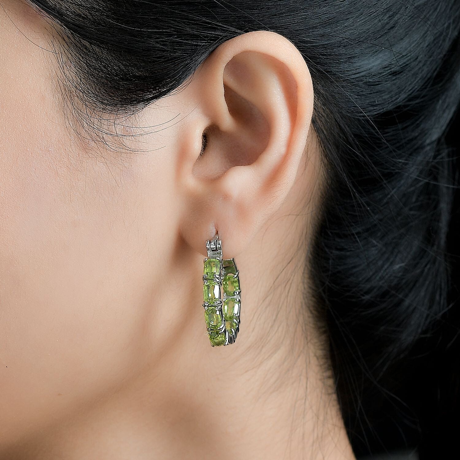 Hebei Peridot Hoop Earrings with Clasp 9.87 Ct.