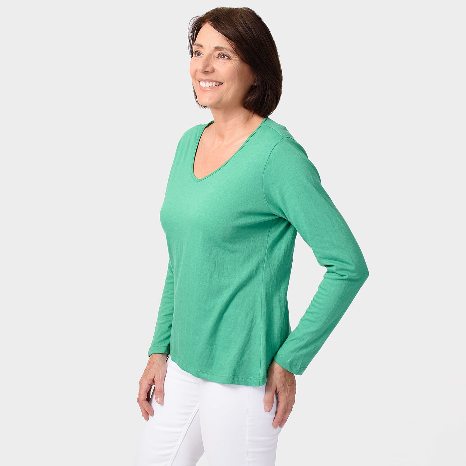 TAMSY Set of 2 Long Sleeve Classic V Neck T-Shirt (Size XL) - Black & Green