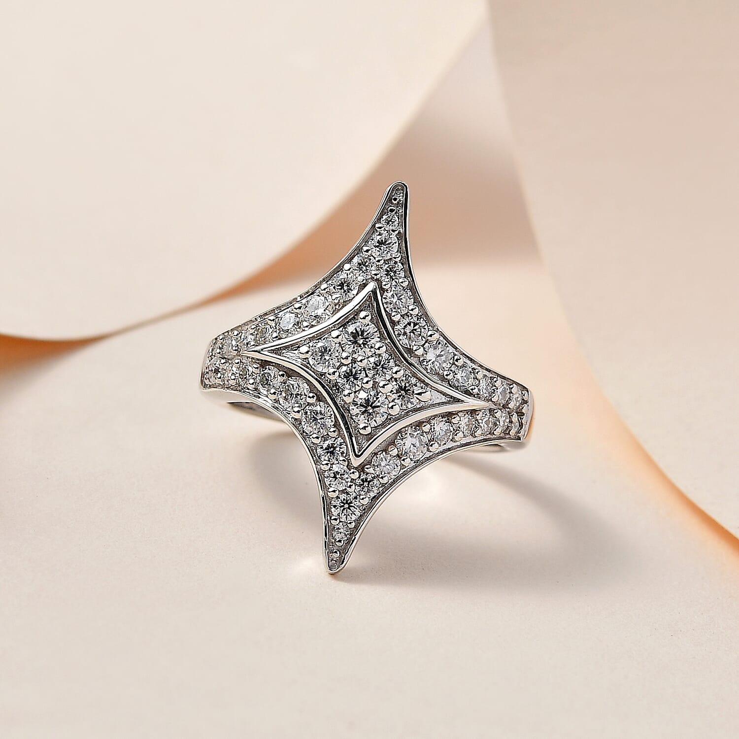 GP Celestial Dream Collection - Moissanite Ring in Platinum Overlay Sterling Silver 1.46 Ct