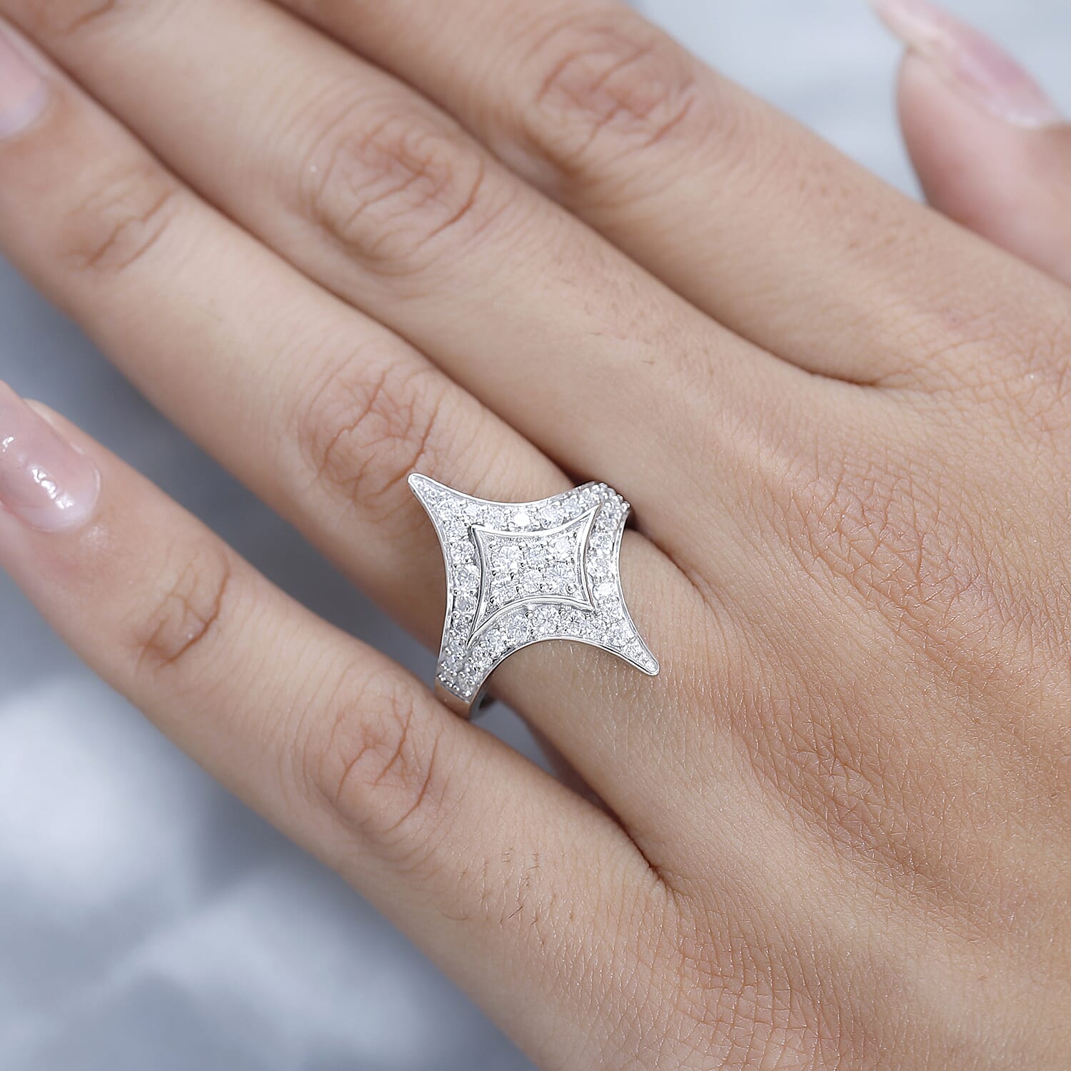 GP Celestial Dream Collection - Moissanite Ring in Platinum Overlay Sterling Silver 1.46 Ct