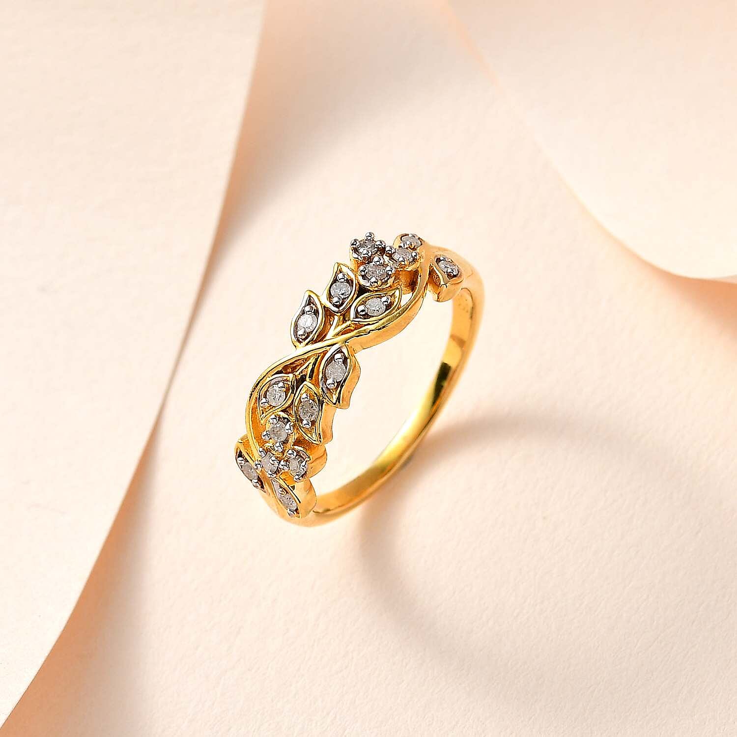 Diamond Filigree Band Ring in 18K Vermeil YG Plated Sterling Silver 0.15 Ct